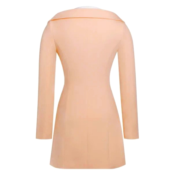 Elaine Illusion: Blush Pink Crepe Blazer Dress w/ White Collar L - Picture 2 of 6